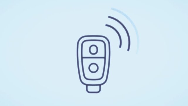 key car keyless entry with signal waves Flat 2D vector outline illustration animation