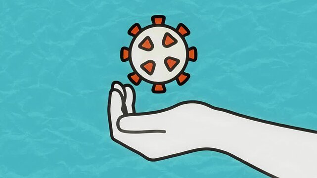 hand lifting covid19 particle Flat 2D vector outline illustration animation