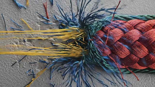 Closeup of braided cable with metal clamp