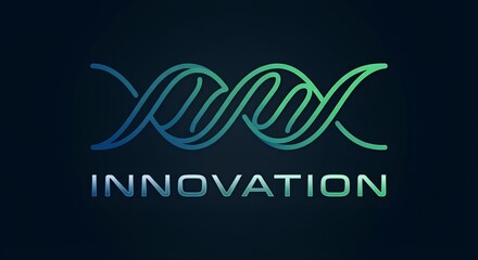 Abstract DNA double helix innovation logo with blue and green gradient glowing lines for biotechnology science research genetic engineering medical technology futuristic discovery and lab