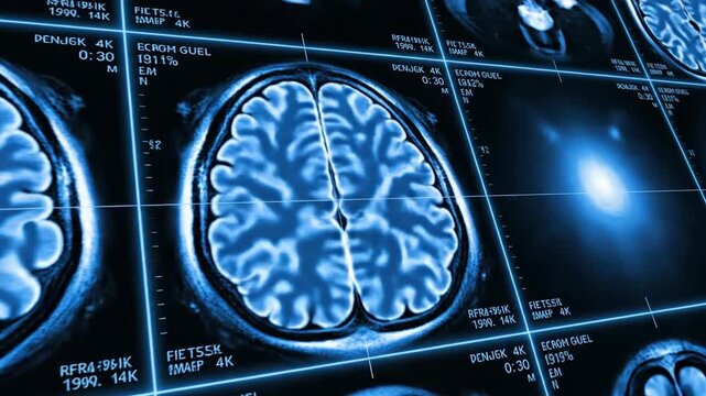 Medical imaging display showing human brain sections diagnostic procedure