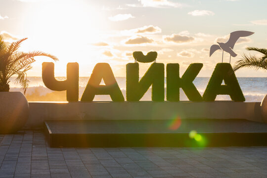 Chaika Beach. Inscription in Russian Chaika. Russia, Sochi, Adler 27 December 2025