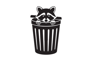 Raccoon hiding in trash can silhouette vector art © mdbhraju76