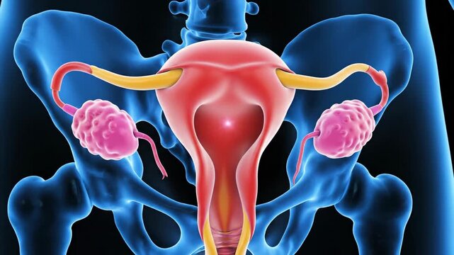 Medical illustration of the female reproductive system anatomy