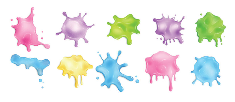 set of colorful liquid slime blots realistic sticky stains