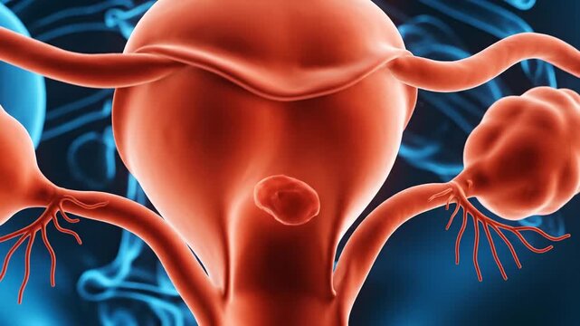 Medical illustration of the female reproductive system with anatomical detail