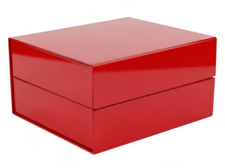 A vibrant red rectangular storage box with a glossy finish against a white background