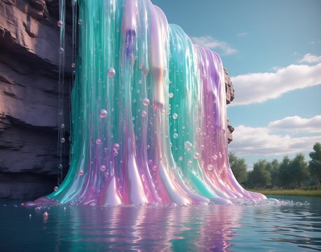 the world in the waterfall bubbles