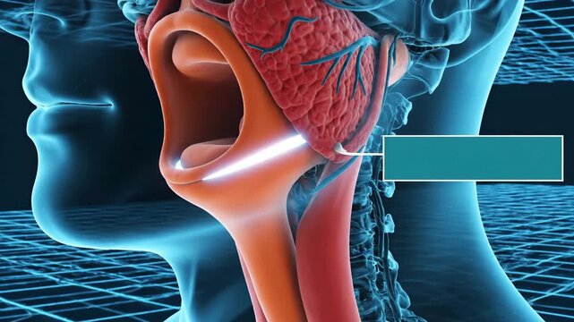 Medical illustration of human throat anatomy and airways