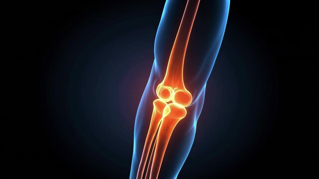 Elbow pain and inflammation X-ray of human elbow joint with red orange highlight blue glowing lines 3D medical illustration