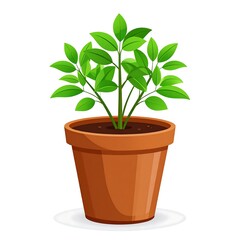 Obraz premium Potted Plant Illustration - Fresh Green Leaves in a Brown Pot.