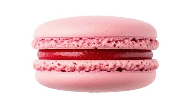 Pink raspberry macaron isolated PNG on transparent background, delicious French dessert for patisserie and confectionery designs