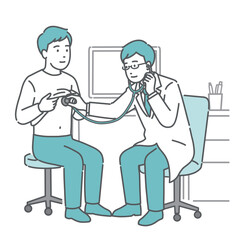 聴診器で胸の音を聞く男性医師（白衣・男性患者）