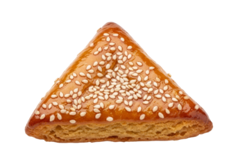golden sesame pastry triangle with seeds
