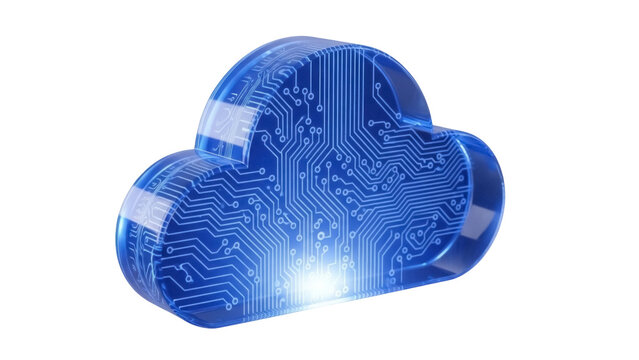Blue cloud computing icon PNG isolated on transparent background, digital technology concept for data storage and network solutions