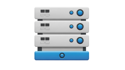 Server stack PNG isolated on transparent background, data storage hardware for network and computing infrastructure