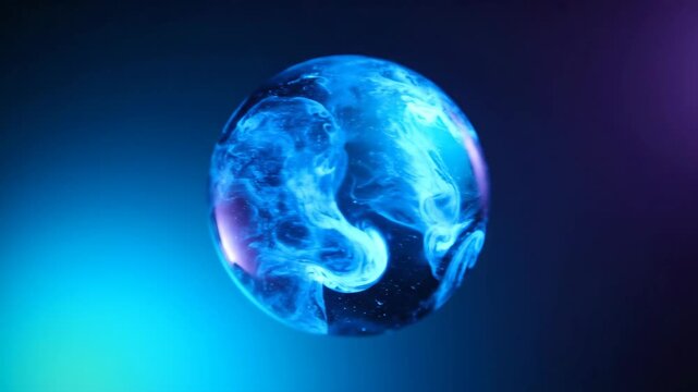 Abstract Blue Nebula Swirl Inside Crystal Orb Against Gradient Background With Soft Light