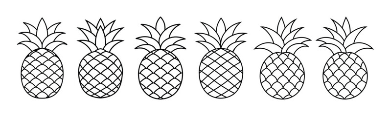 Six Line Art Pineapples Black and White Fruit Illustration