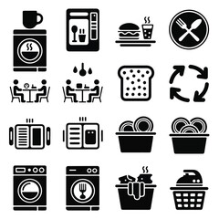 Cafeteria & Laundry Service Icon Set &ndash; Solid Black Glyph Symbols