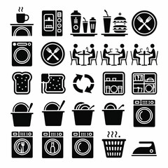 Cafeteria & Laundry Service Icon Set &ndash; Solid Black Glyph Symbols
