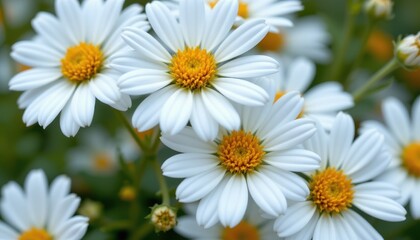Close-up of White Flowers with Yellow Centers Blooming in a Garden during Bright Daylight