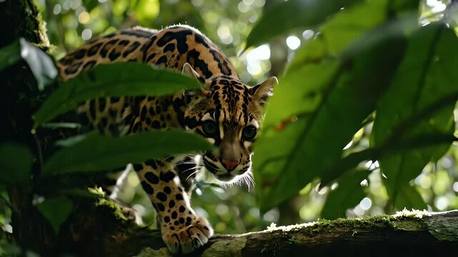 Clouded Leopard in Lush Green Jungle Habitat, Wildlife Photography.