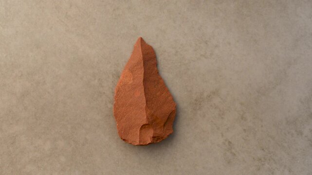 Prehistory, Neolithic. Spear point on a flake core. Flint stone. Perfectly preserved. 4K video at 50 fps