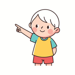 Obraz premium Cute cartoon boy pointing finger, isolated on white background, illustration for kids