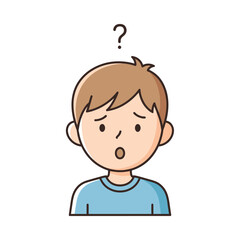 Obraz premium Confused boy with question mark, cartoon illustration, isolated on white background