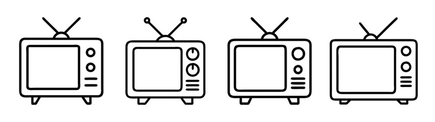 Vintage television set drawing vector illustration retro tv icon old television broadcasting antenna s
