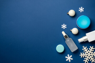Winter cosmetic products. Beauty skin care for winter season.
