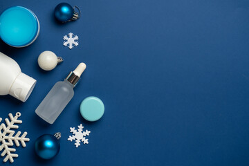 Winter cosmetic products. Beauty skin care for winter season.
