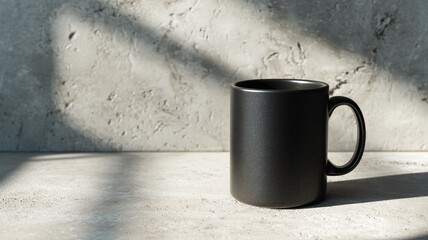 Black mug mockup on concrete surface