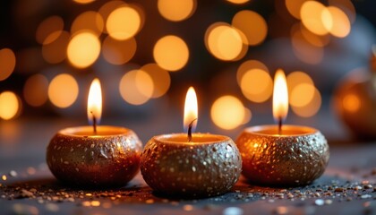 Tranquil Candles with Soft Flame and Beautiful Bokeh Background for Relaxation and Meditation Atmosphere