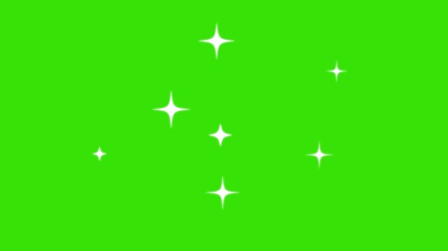 Twinkling stars animation, Cosmic starry sky with twinkling stars. flat vector doodle sparkle, glowing light trails, 2D shining twinkle effect on green screen background.4k video
