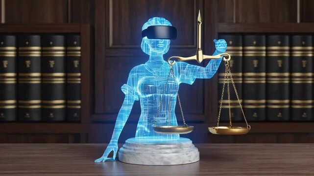 Themis with VR glasses. The Greek Goddess of Justice and Law.