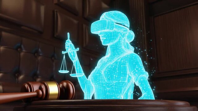 Themis with VR glasses. The Greek Goddess of Justice and Law.