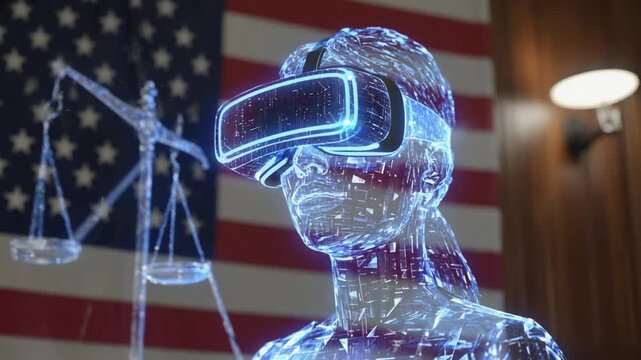 Themis with VR glasses. The Greek Goddess of Justice and Law.