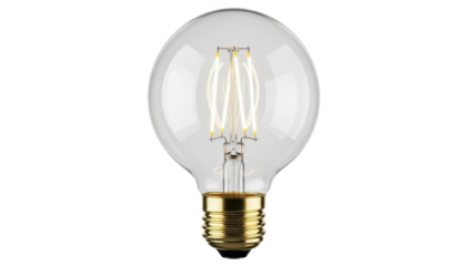 Vintage Edison bulb PNG isolated on transparent background, antique style filament lightbulb for retro design and decoration