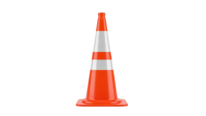 Orange traffic cone PNG isolated on transparent background, safety equipment for road construction and hazard warning