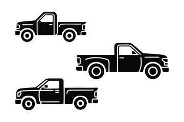 Fototapeta premium Collection of three black pickup truck silhouettes