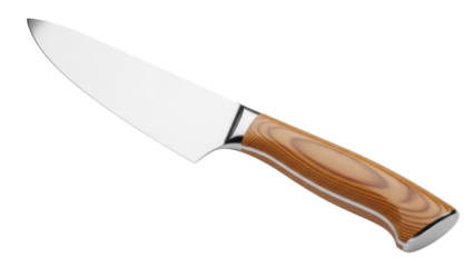 Chef s knife with wooden handle isolated PNG, kitchen utensil for cooking and food preparation on transparent background