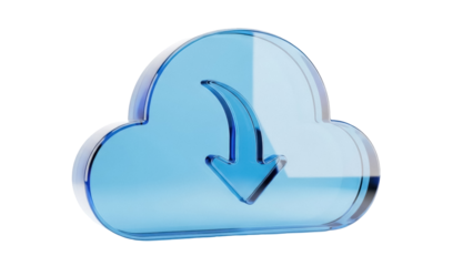Blue cloud download icon isolated PNG on transparent background, data transfer symbol for website and graphic design