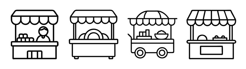 Vector outline illustration of street food market stall vendor cart for business design template