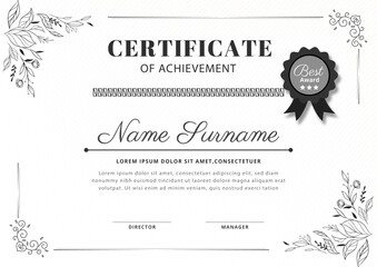 Vintage achievement certificate template vector, professional design in black