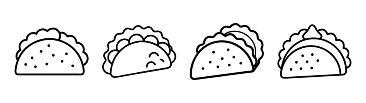 Four delicious tacos vector illustration, mexican food, fast food, outline tacos, taco tuesday clip art