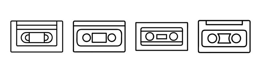 Vintage vhs tape vector illustration set, retro video cassette collection, media storage format icon