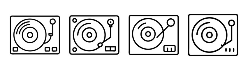 Vintage record player turntable illustration for dj music audio equipment and vinyl record lovers