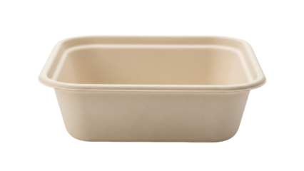 Beige square food container isolated PNG on transparent background, eco-friendly disposable bowl for takeout and delivery services