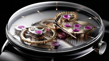 Intricate Close-Up of a Luxurious Watch Movement Featuring Exquisite Gears, Jewels, and Precision Engineering in a Glossy Finish, Perfect for Timepiece Enthusiasts and Collectors